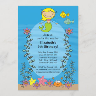 Cute Blone Mermaid Birthday Invitation Kaart
