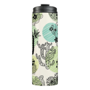 Cute blooming cactuses. Handgetrokken naadloze pat Thermosbeker