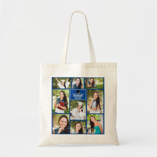 Cute Blue Afstuderen Foto Collage 2023 Afstuderen Tote Bag (Voorkant)