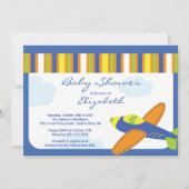 Cute Blue Airplane Boy Baby shower Invitation Kaart (Voorkant)