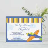 Cute Blue Airplane Boy Baby shower Invitation Kaart (Staand voorkant)