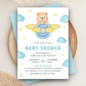 Cute Blue Airplane Boy Teddy Bear Baby shower Kaart