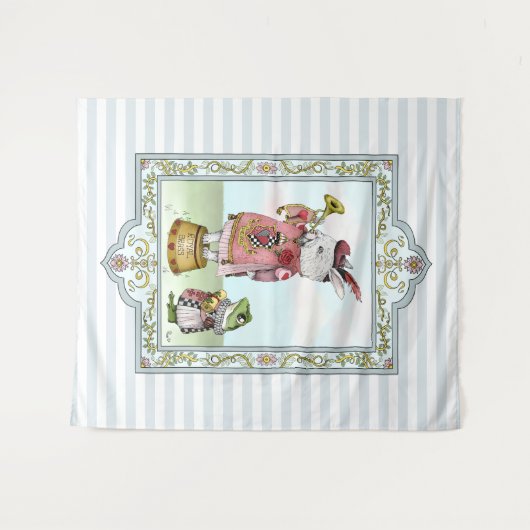 Cute Blue Alice in Wonderland White Rabbit Art Wandkleed (Voorkant (horizontaal))