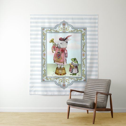 Cute Blue Alice in Wonderland White Rabbit Art Wandkleed (In situ)