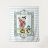Cute Blue Alice in Wonderland White Rabbit Art Wandkleed (Voorkant)