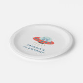 Cute Blue Alien Spaceship 1e verjaardag Papieren Bordje (Gekanteld)