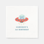 Cute Blue Alien Spaceship 1e verjaardag Servet (Voorkant)