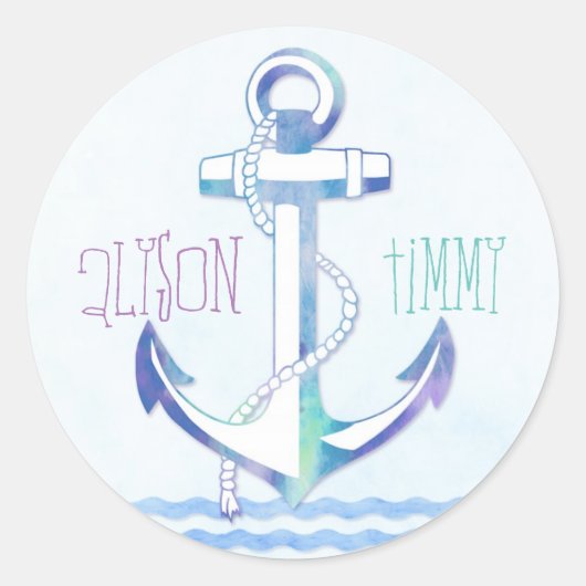 Cute Blue Anchor Nautical Wedding Ronde Sticker (Voorkant)