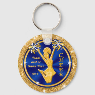 Cute Blue and Gold Cheer Team Gifts, PERSONALISEER Sleutelhanger