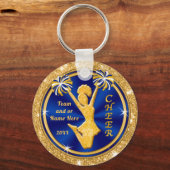 Cute Blue and Gold Cheer Team Gifts, PERSONALISEER Sleutelhanger (Voorkant)