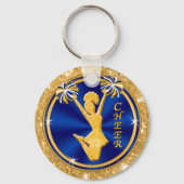 Cute Blue and Gold Cheer Team Gifts, PERSONALISEER Sleutelhanger (Achterkant)