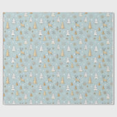 Cute Blue and Gold Christmas Cadeaupapier (Vlak)