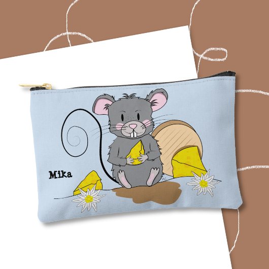 Cute Blue and Gray Zipper Pouch with Cartoon Mouse Etui