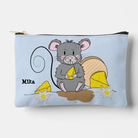 Cute Blue and Gray Zipper Pouch with Cartoon Mouse Etui (Voorkant)