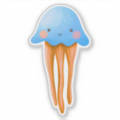 Cute Blue and Orange Jellyfish Sticker (Voorkant)
