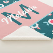 Cute Blue and Pink Personalised Floral Girl's Sherpa Deken (3/4)