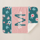 Cute Blue and Pink Personalised Floral Girl's Sherpa Deken (Voorkant (horizontaal))