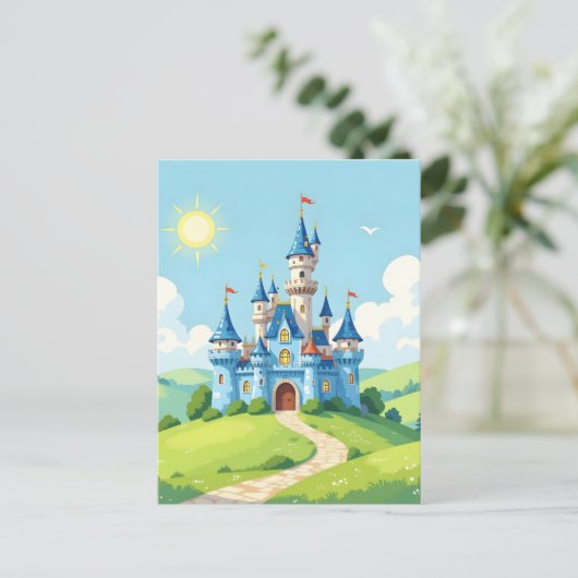 Cute blue and white castle briefkaart (Staand voorkant)