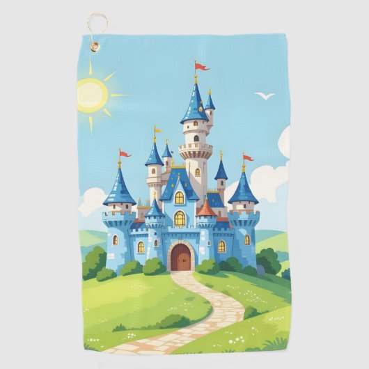 Cute blue and white castle golfhanddoek (Voorkant)