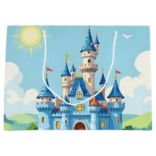 Cute blue and white castle groot cadeauzakje (Voorkant)