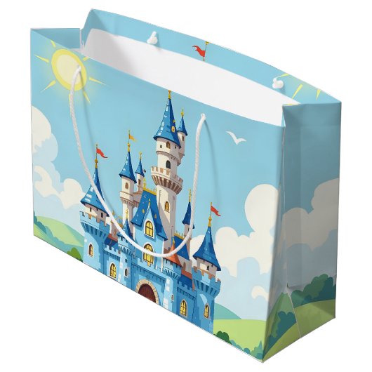 Cute blue and white castle groot cadeauzakje (Achterkant Gekanteld)