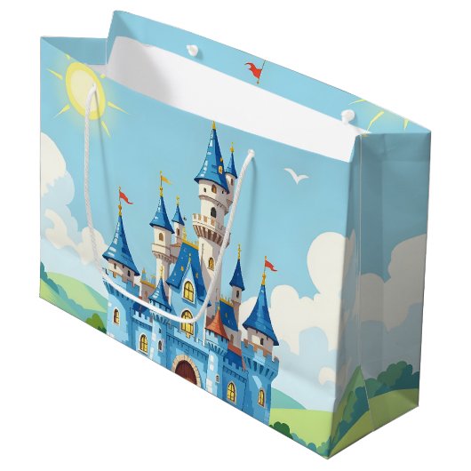 Cute blue and white castle groot cadeauzakje (Voorkant Gekanteld)
