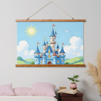 Cute blue and white castle hangend wandkleed