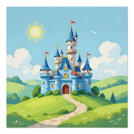 Cute blue and white castle perfect poster (Voorkant)
