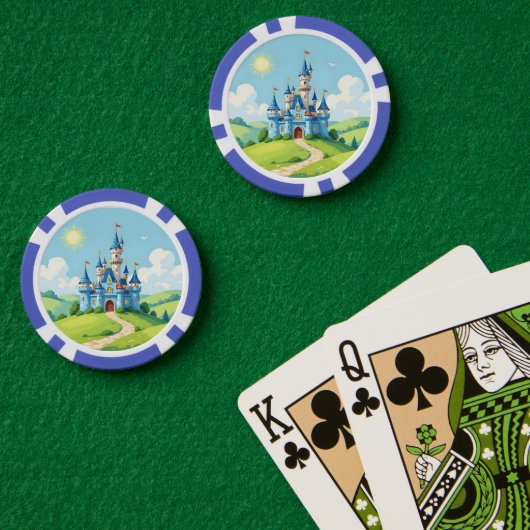 Cute blue and white castle poker chips (Pokertafel (Dubbel))