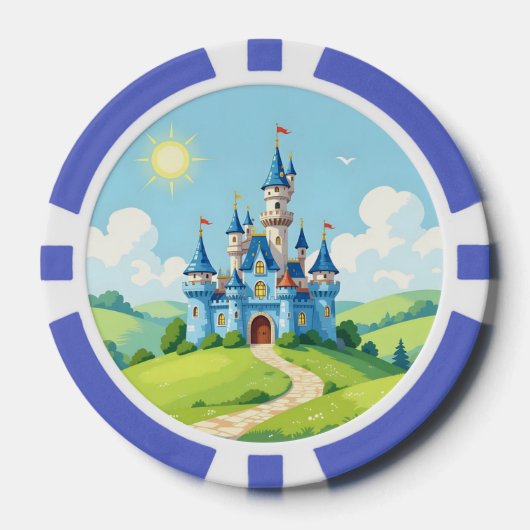 Cute blue and white castle poker chips (Voorkant)