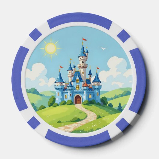 Cute blue and white castle poker chips (Achterkant)