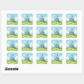 Cute blue and white castle vierkante sticker (Vel)