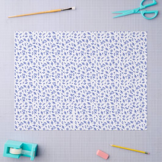 Cute Blue and White Floral Tissuepapier (Craft)