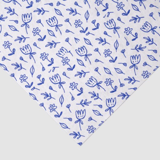 Cute Blue and White Floral Tissuepapier (Detail)