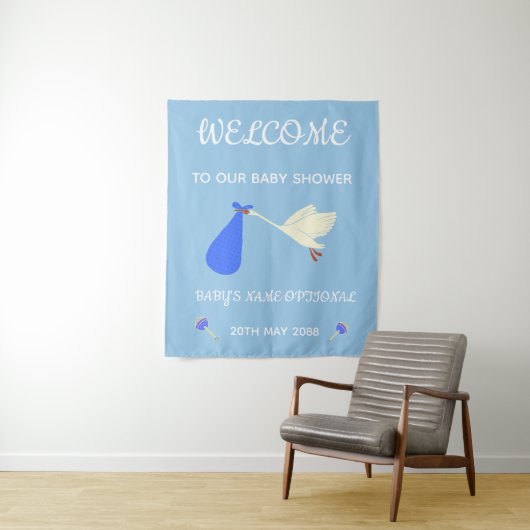 Cute Blue and White Text Stores and Rattles Wandkleed (In situ)