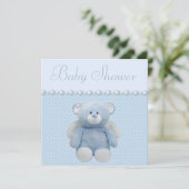Cute Blue Angel Teddy Bear Baby Boy Shower Kaart (Staand voorkant)
