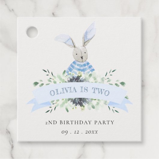 Cute Blue Aqua Bunny Foliage elke dag van de leeft Bedankjes Labels (Voorkant)