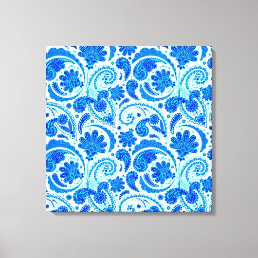 Cute blue aqua paisley-patronen canvas afdruk (Voorkant)
