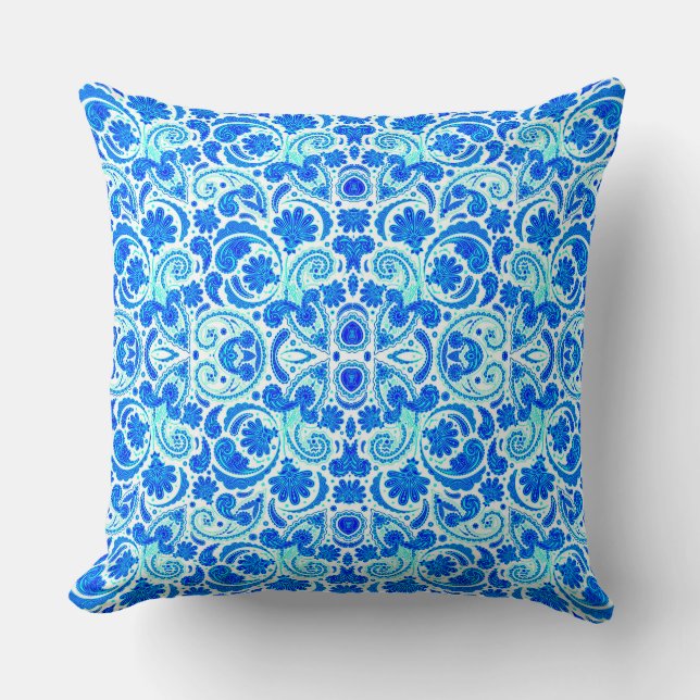 Cute blue aqua paisley-patronen kussen (Voorkant)