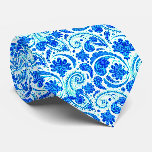 Cute blue aqua paisley-patronen stropdas (Opgerold)