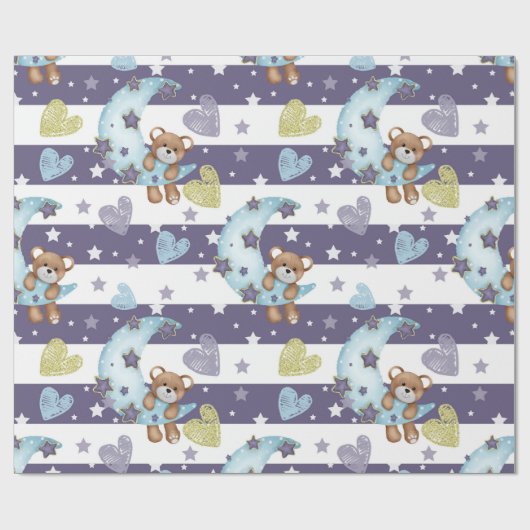 Cute Blue Baby Boy Baby shower Baby Gift Wrap Cadeaupapier (Vlak)