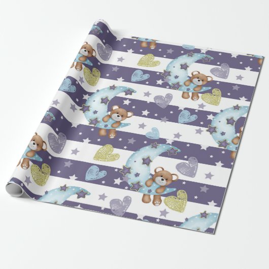 Cute Blue Baby Boy Baby shower Baby Gift Wrap Cadeaupapier (Uitgerold)