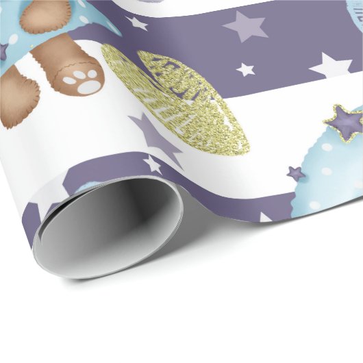 Cute Blue Baby Boy Baby shower Baby Gift Wrap Cadeaupapier (Rol Hoek)