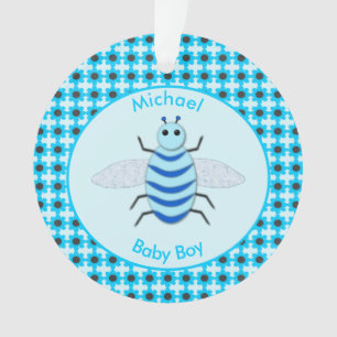 Cute Blue Baby Boy Bee Aangepast Eerste Kerstmis Ornament