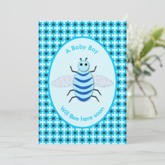 Cute Blue Baby Boy Bee Custom Baby shower Kaart (Staand voorkant)