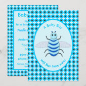 Cute Blue Baby Boy Bee Custom Baby shower Kaart (Voorkant / Achterkant)