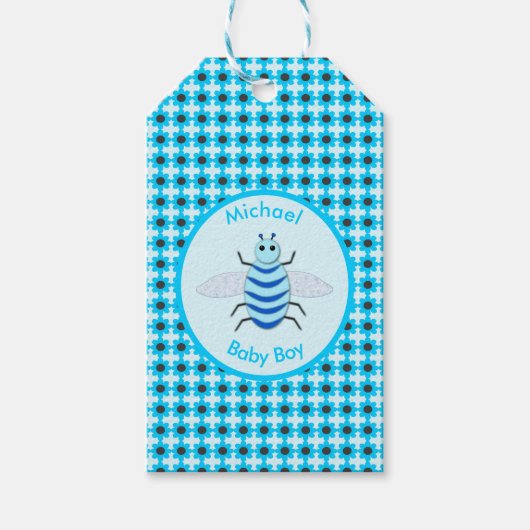 Cute Blue Baby Boy Bee Custom Cadeaulabel (Voorkant)