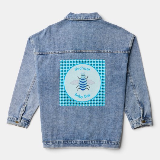 Cute Blue Baby Boy Bee Custom Denim Jacket (Achterkant)