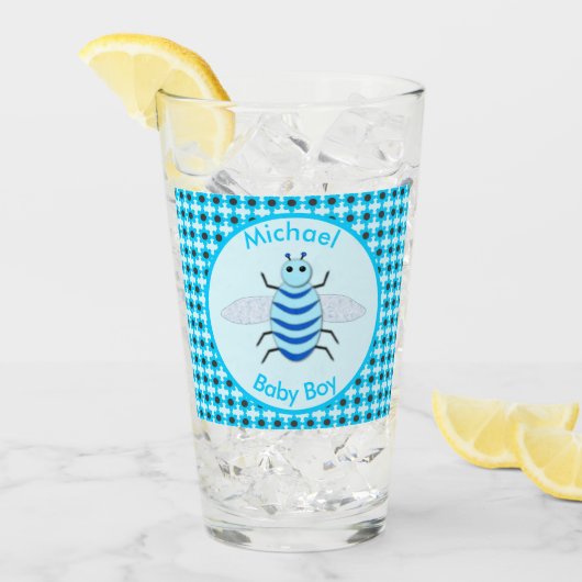 Cute Blue Baby Boy Bee Custom Glas (Voorkant ijs)