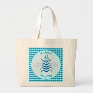 Cute Blue Baby Boy Bee Custom Grote Tote Bag